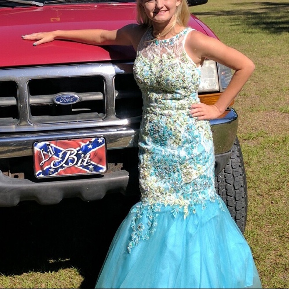 Blue mermaid prom dress